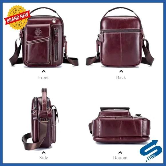 Small Genuine Leather Crossbody Bag for Men with Adjustable Strap
